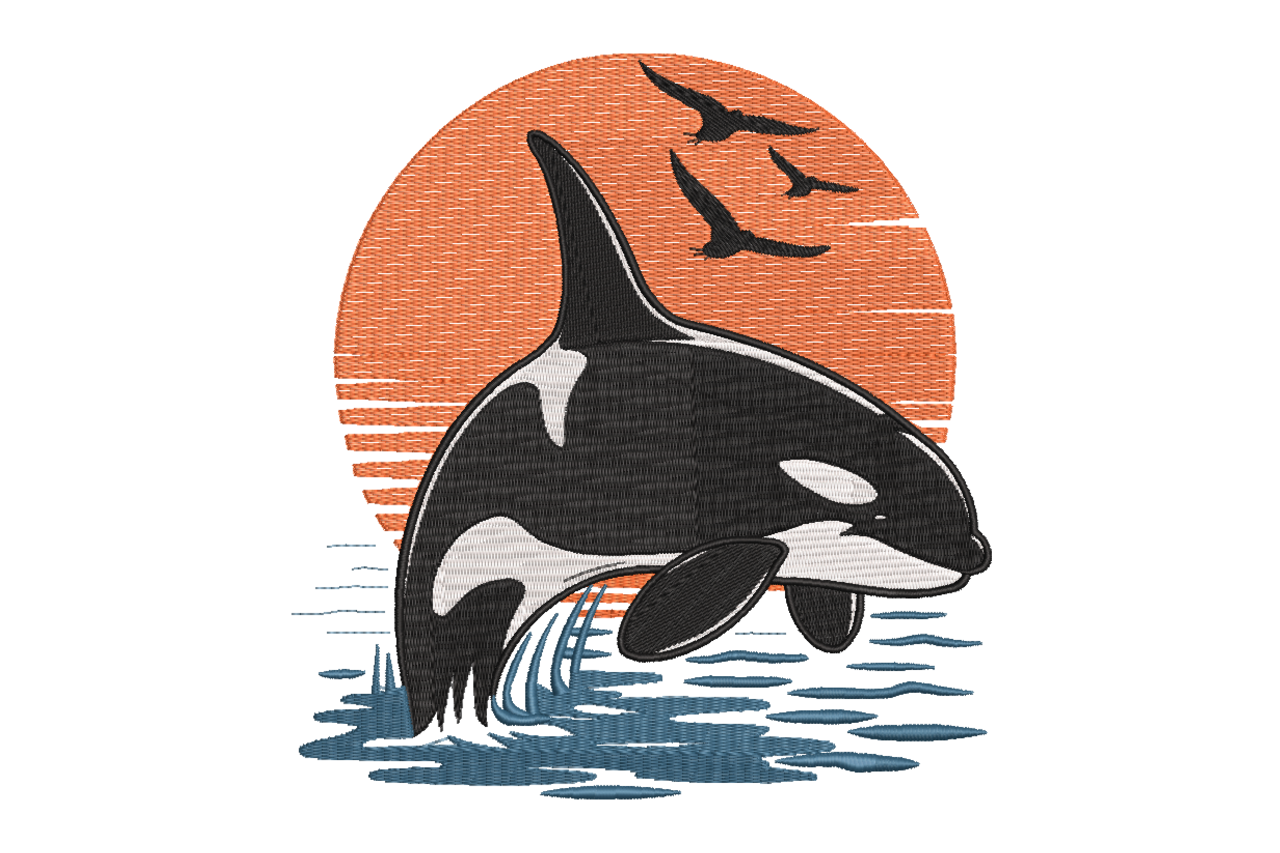 Orca Whale Sunset Machine Embroidery Design