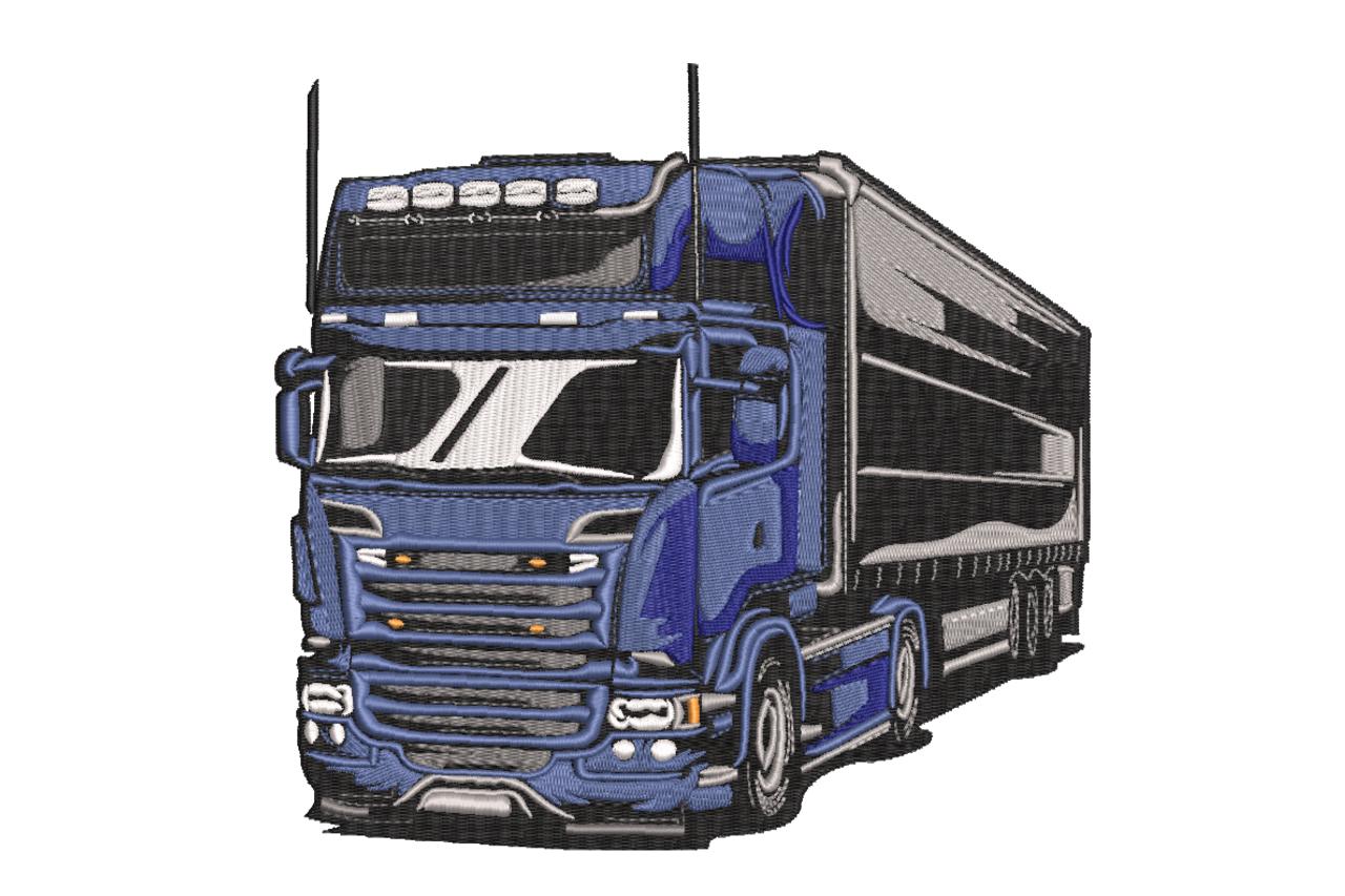 Blue Semi Truck Machine Machine Embroidery Design