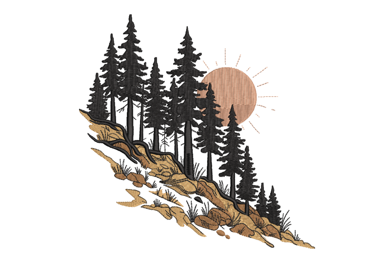 Forest Pine Trees Landscape Machine Embroidery Design