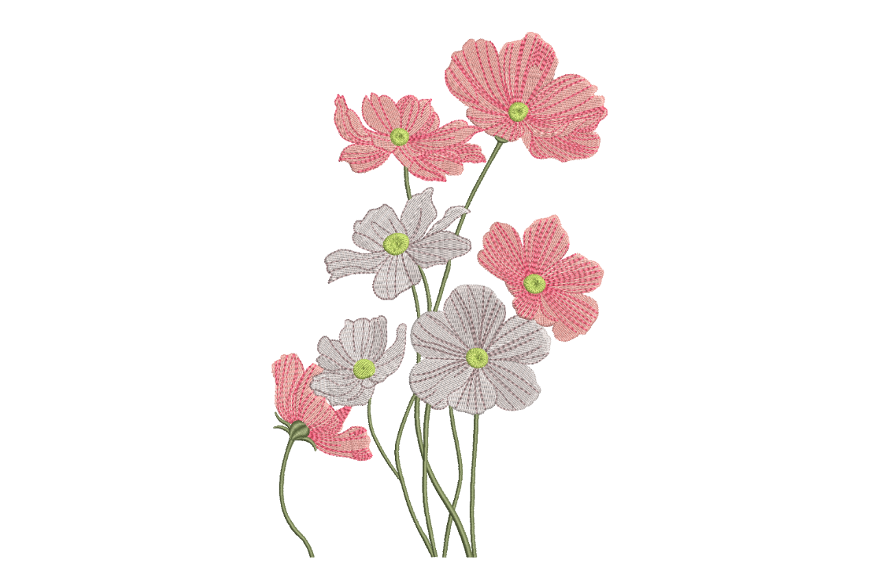 Pink Wildflower Bloom Bouquet Machine Embroidery Design | Embroidize