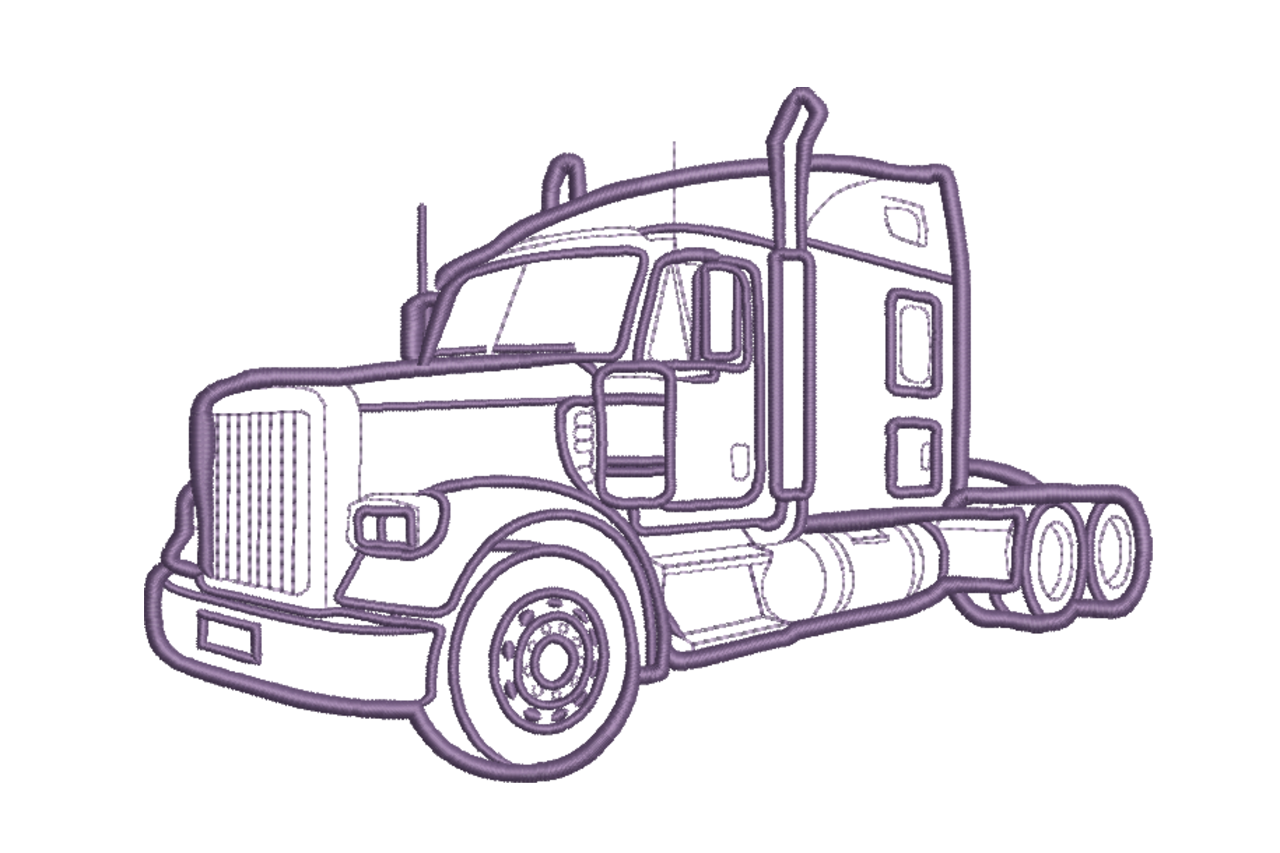 Semi Truck Outline Machine Embroidery Design