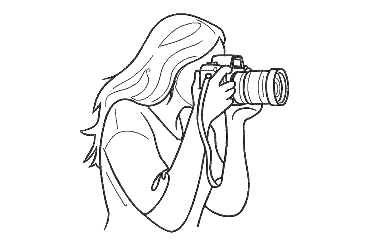 Minimalist Female Photographer Line Art Machine Embroidery Design