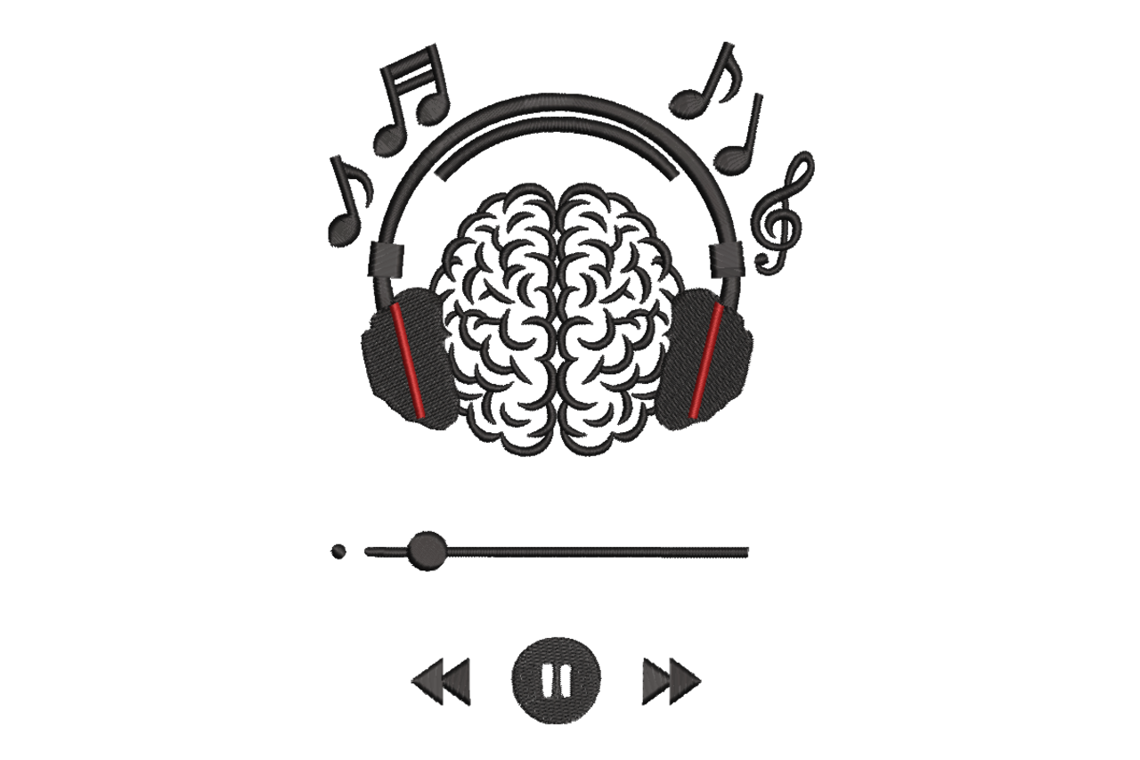 Music Brain Headphones Machine Embroidery Design