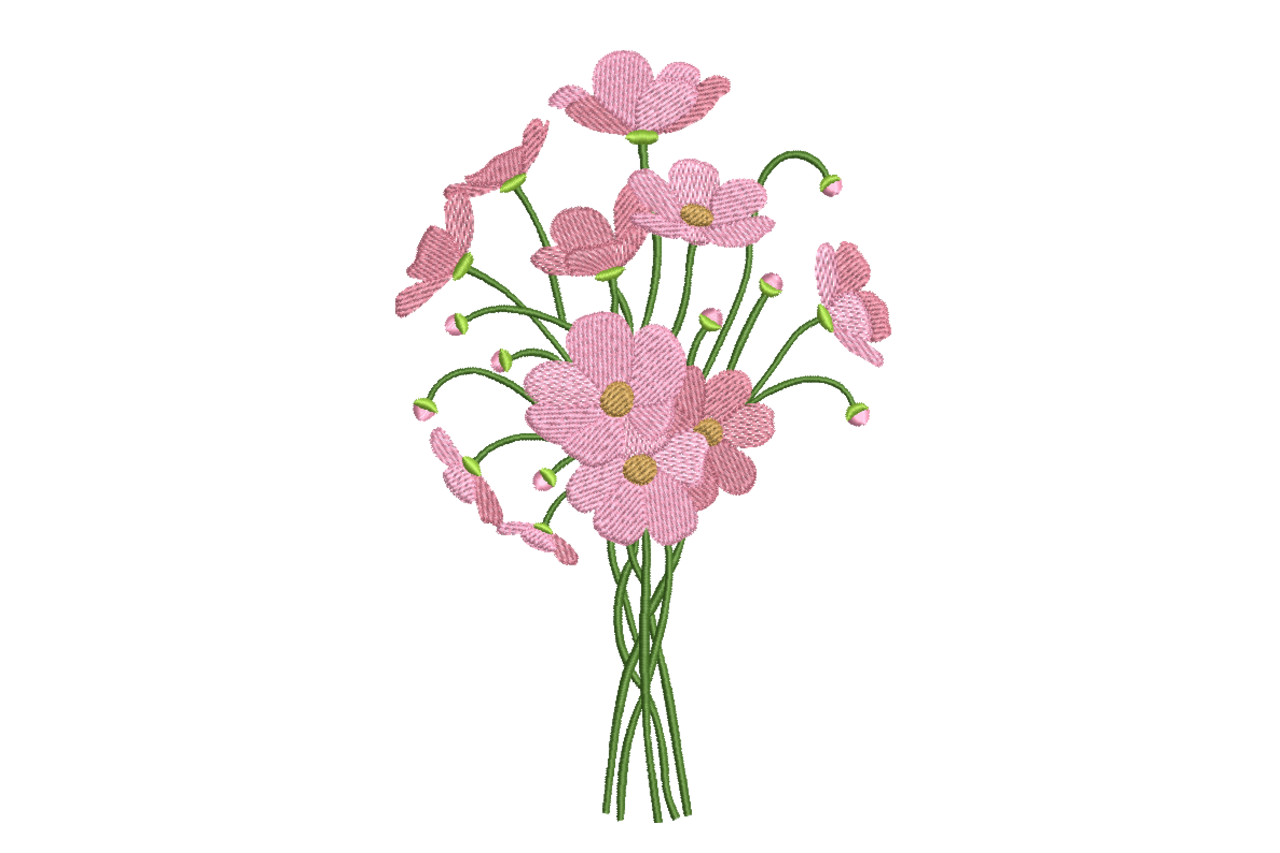 Pink Wildflower Green Bouquet Machine Embroidery Design | Embroidize
