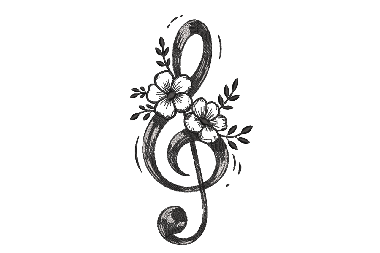 Floral Treble Clef Machine Embroidery Design