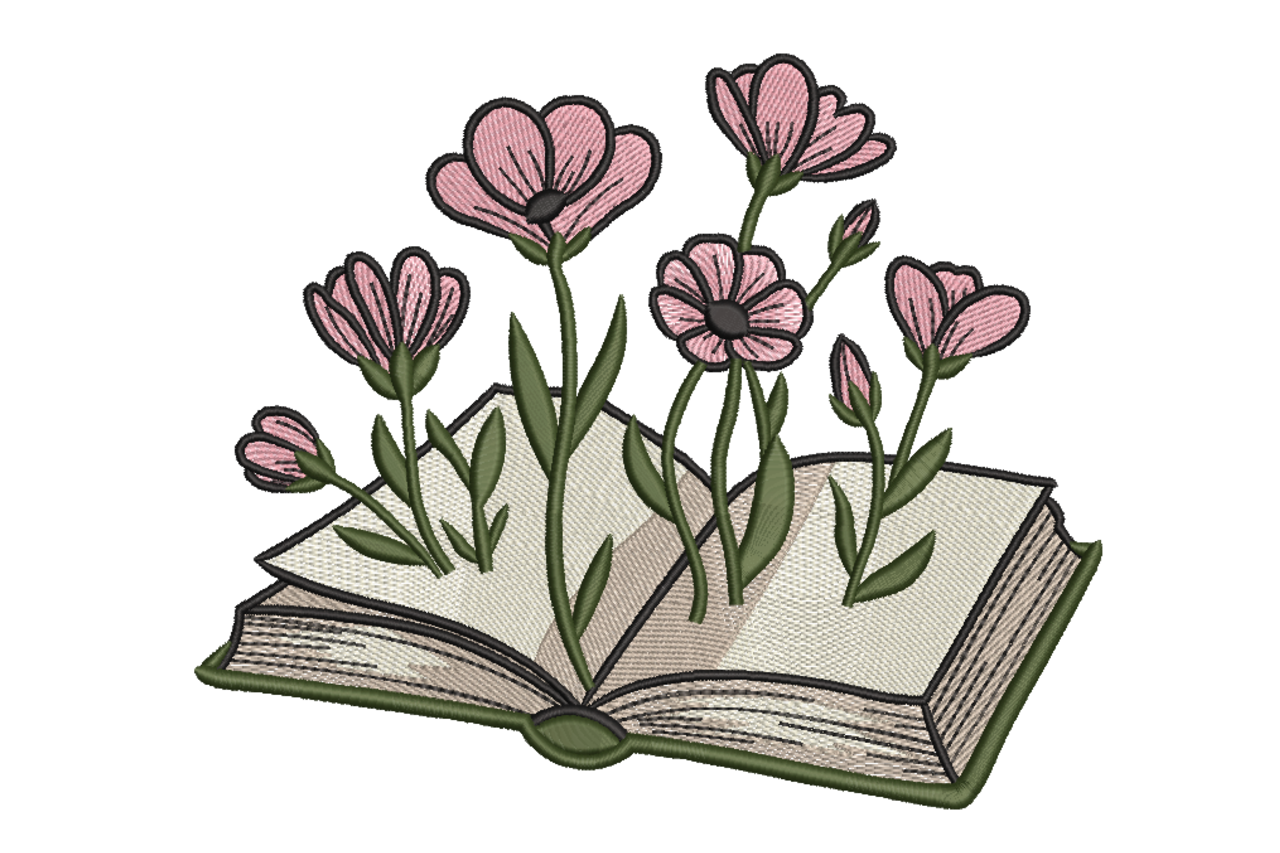 Floral Book Garden Vibes Machine Embroidery Design