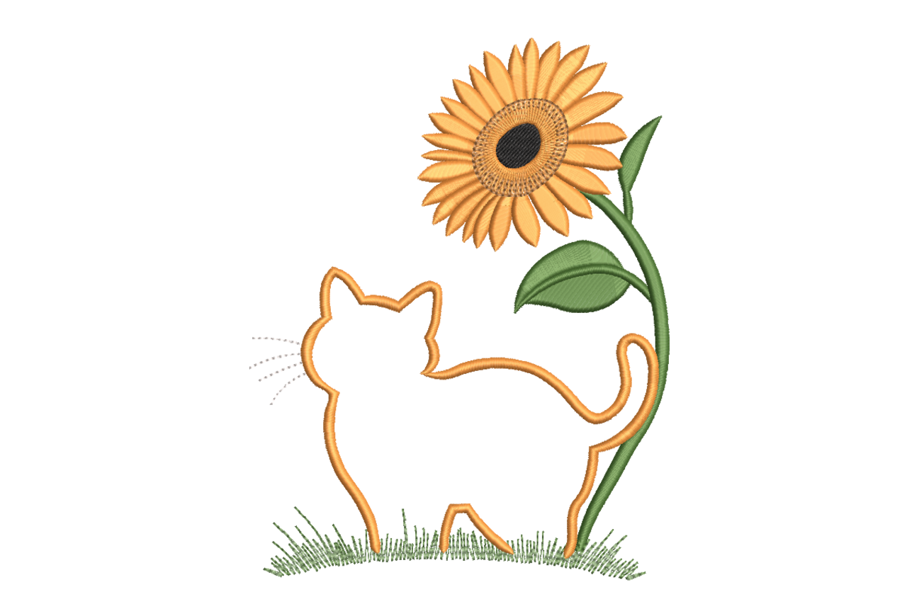 Sunflower Cat Outline Machine Embroidery Design