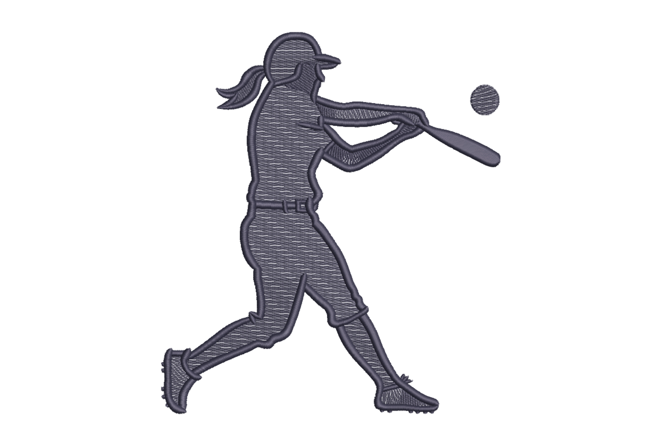 Softball Player Silhouette Machine Embroidery Design
