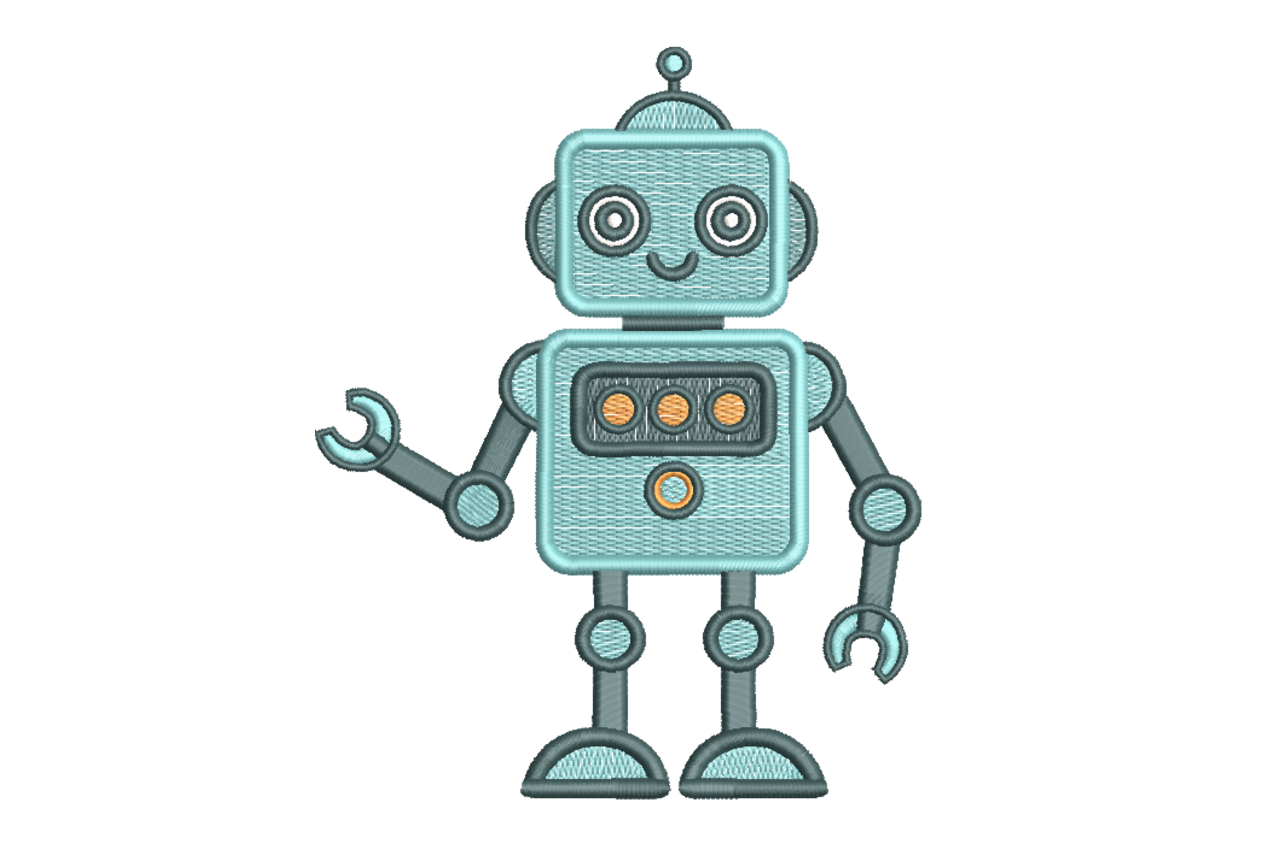 Cute Retro Robot Machine Embroidery Design