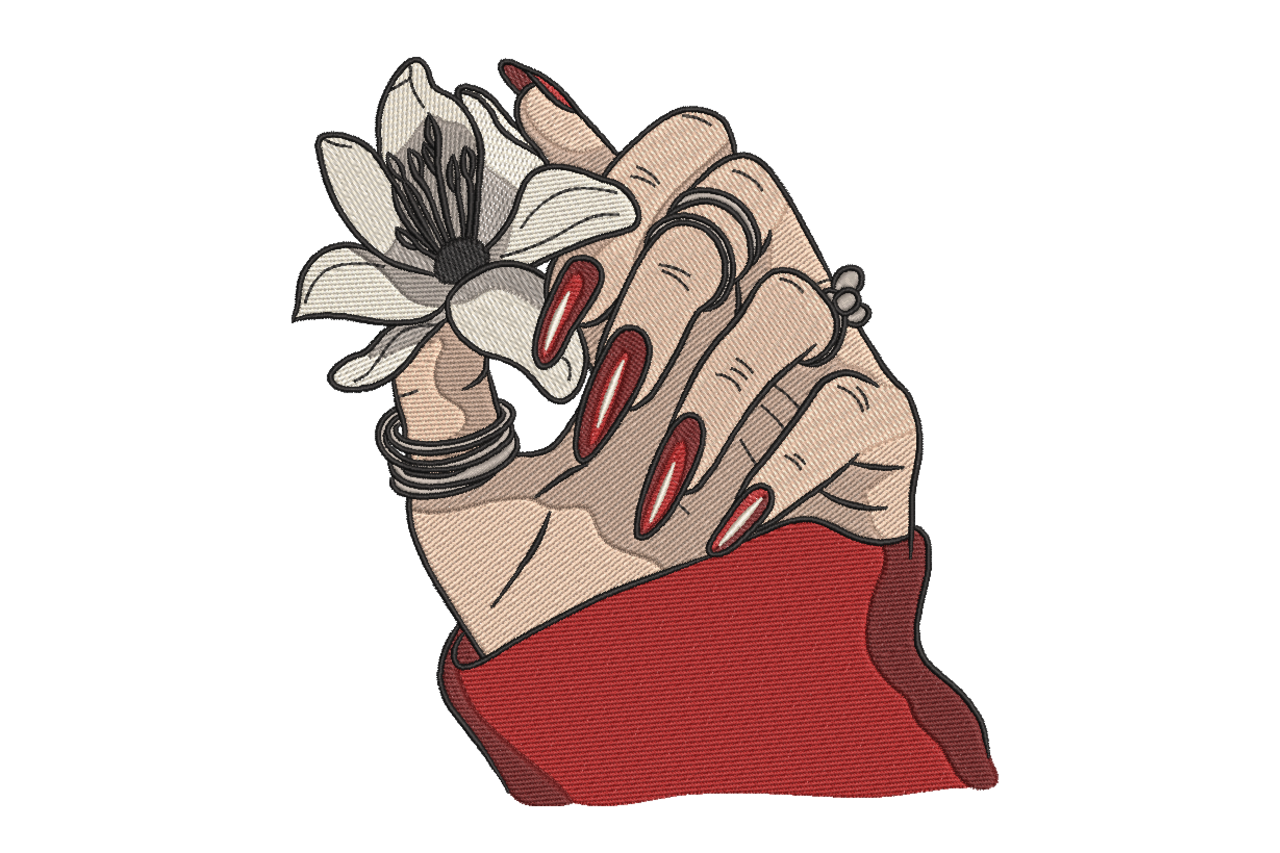 Elegant Hand Holding Magnolia Flower Machine Embroidery Design
