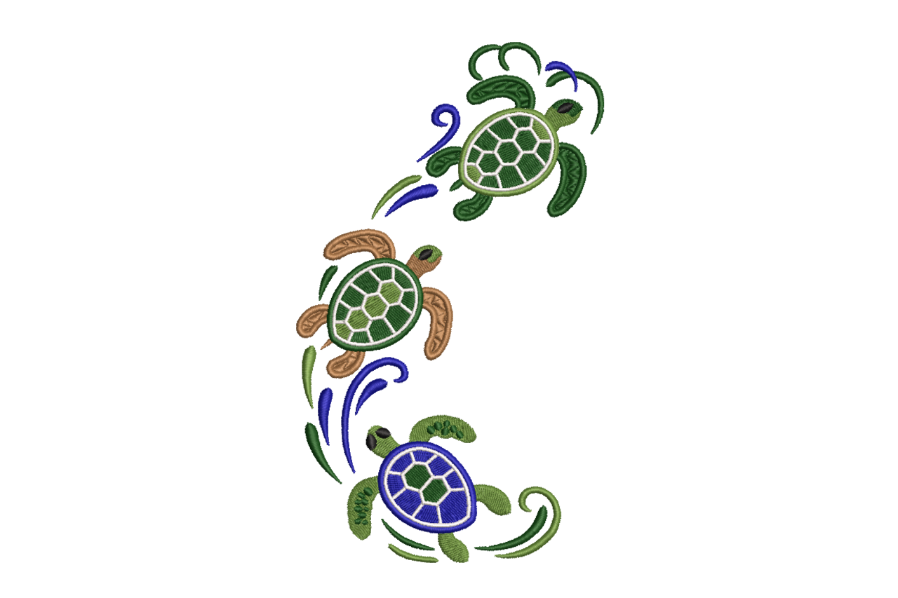 Sea Turtle Trio Border Machine Embroidery Design