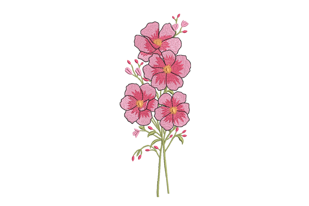 Pink Cosmos Flower Spray Machine Embroidery Design