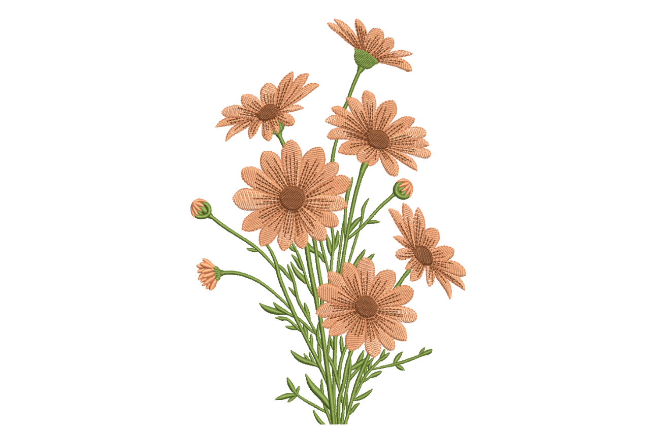 Peach Daisy Wildflower Machine Embroidery Design