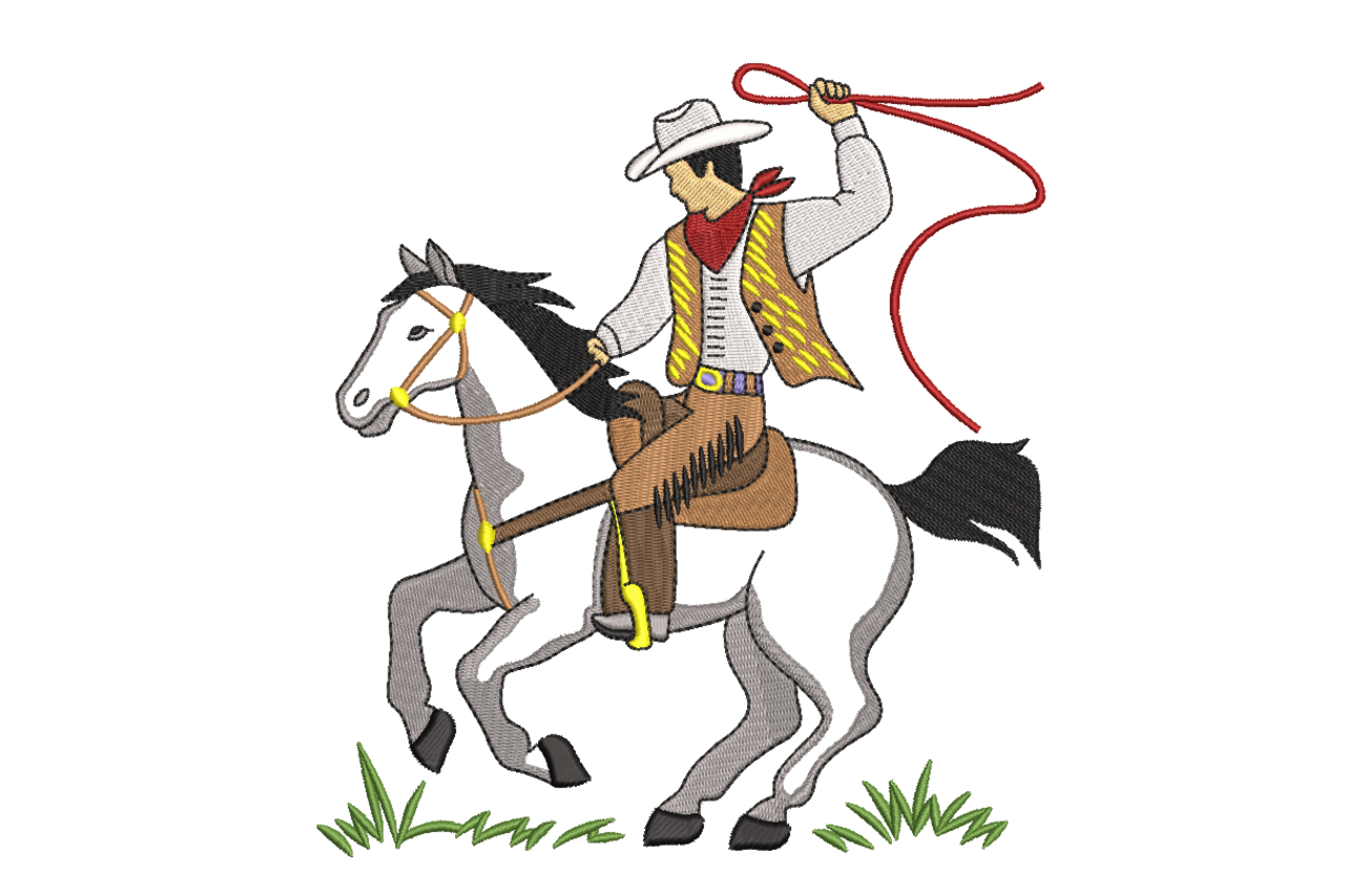 Cowboy Riding Horse Western Rodeo Machine Embroidery Design