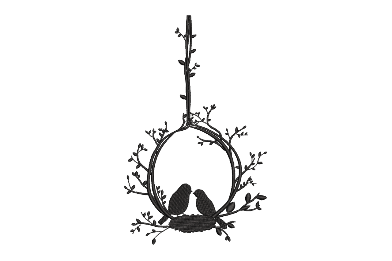 Birds in Hanging Wreath Silhouette Machine Embroidery Design