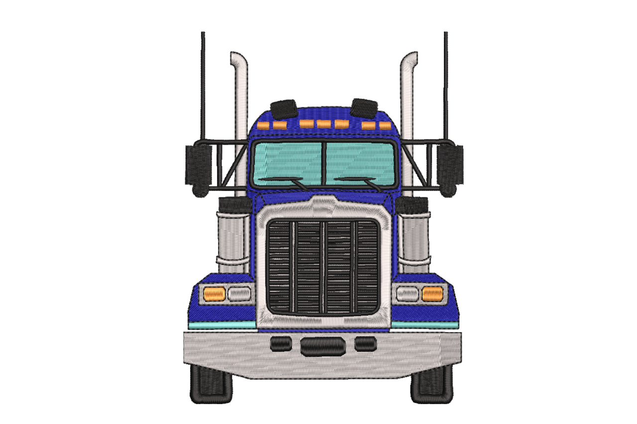 Front View Semi Truck Machine Embroidery Design