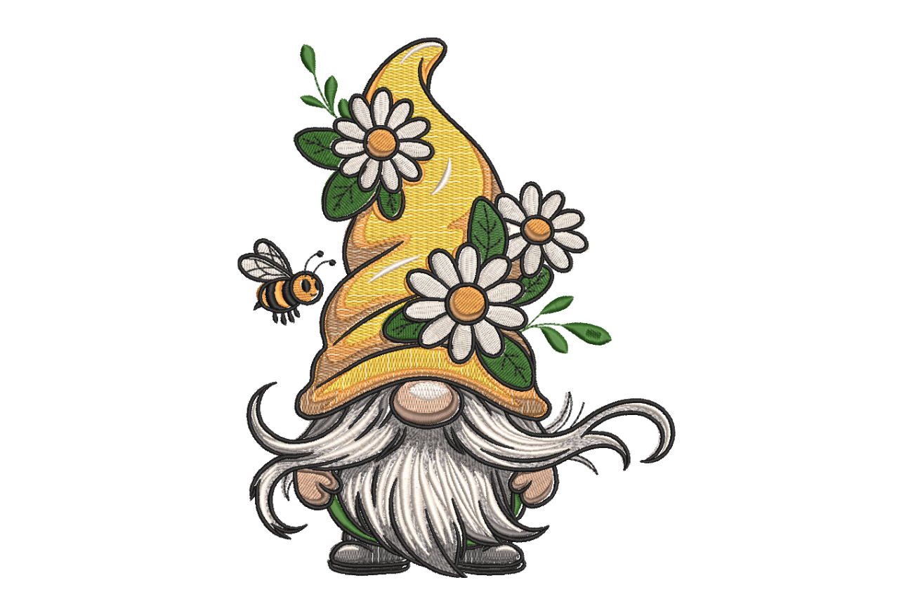Daisy Bee Gnome Machine Embroidery Design