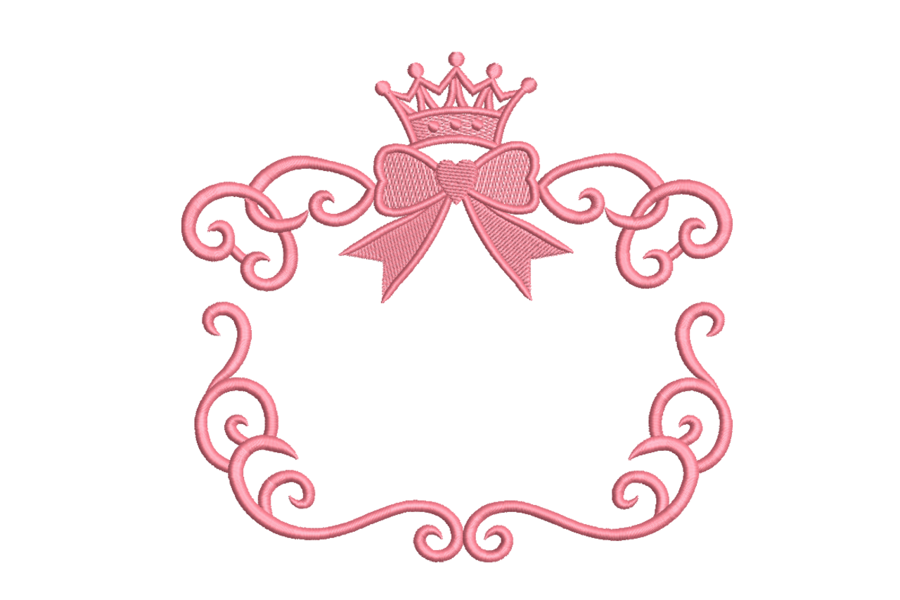 Princess Crown Bow Monogram Frame Machine Embroidery Design