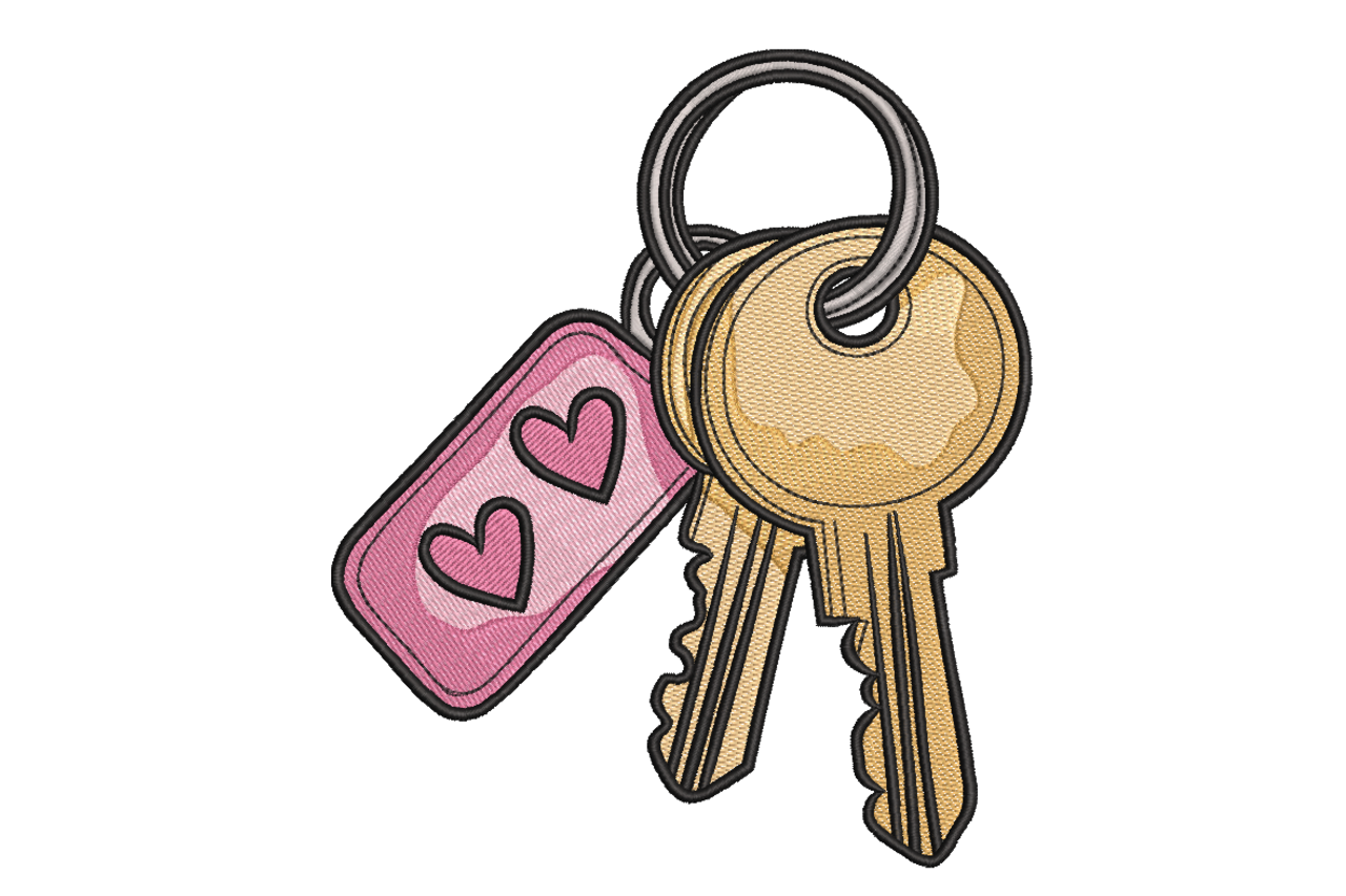 Heart Keychain Keys Machine Embroidery Design