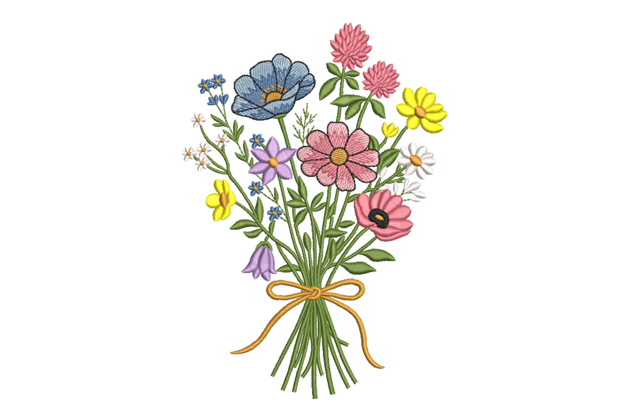 Wildflower Bouquet Ribbon Machine Embroidery Design | Embroidize