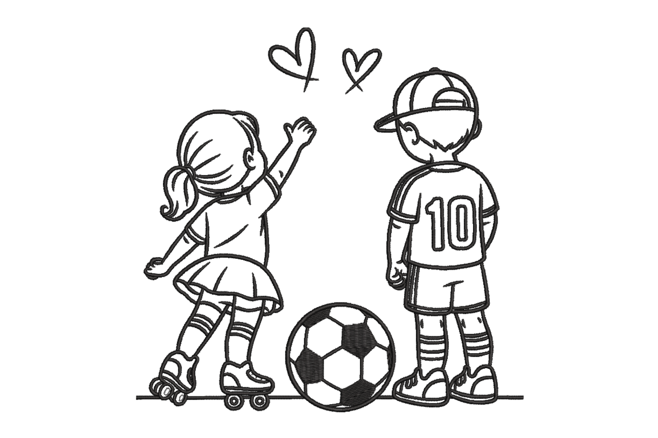 Soccer Boy Skating Girl Friendship Machine Embroidery Design
