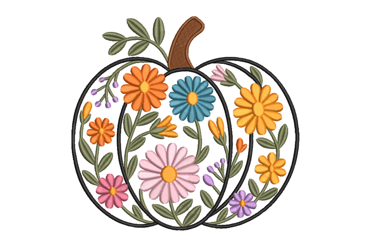 Floral Pumpkin Autumn Harvest Machine Embroidery Design | Embroidize