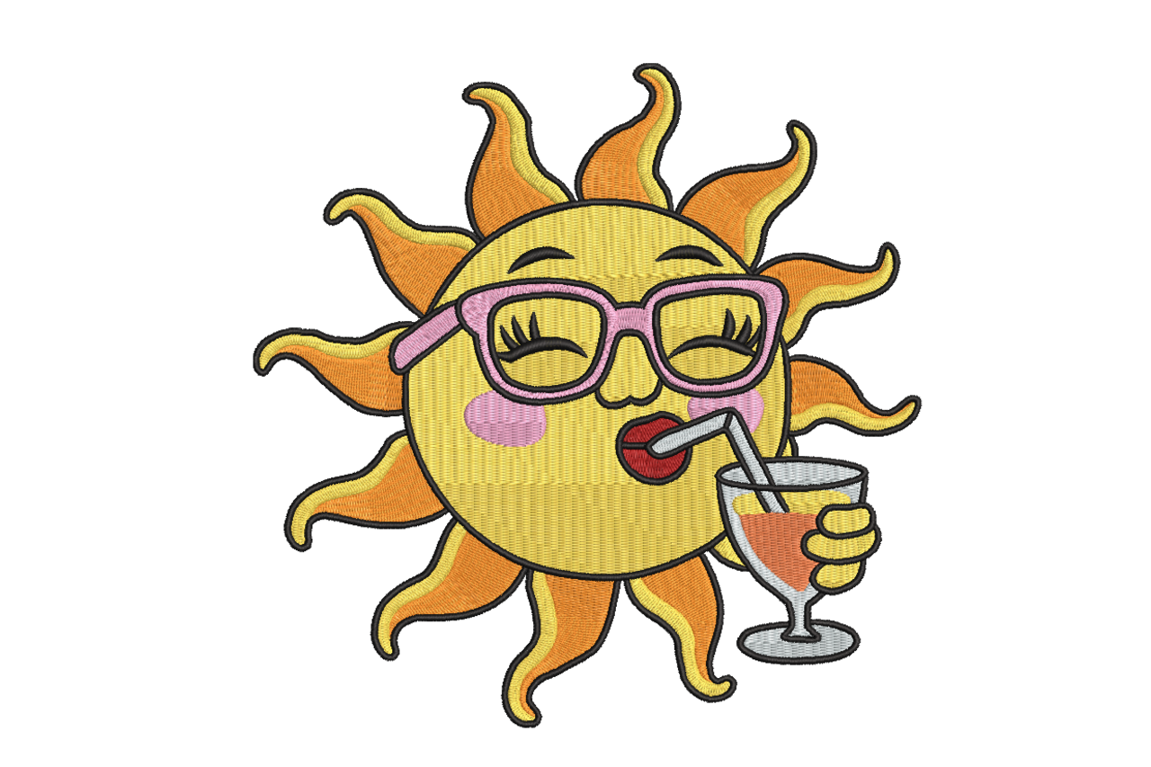 Sun Sipping Cocktail Machine Embroidery Design