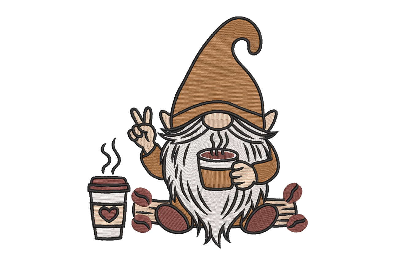 Coffee Lover Gnome Machine Embroidery Design