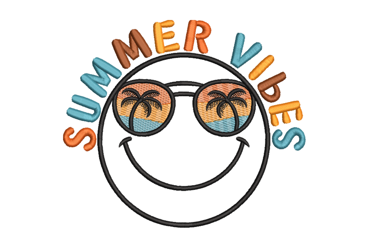 Summer Vibes Smiley Face Machine Embroidery Design