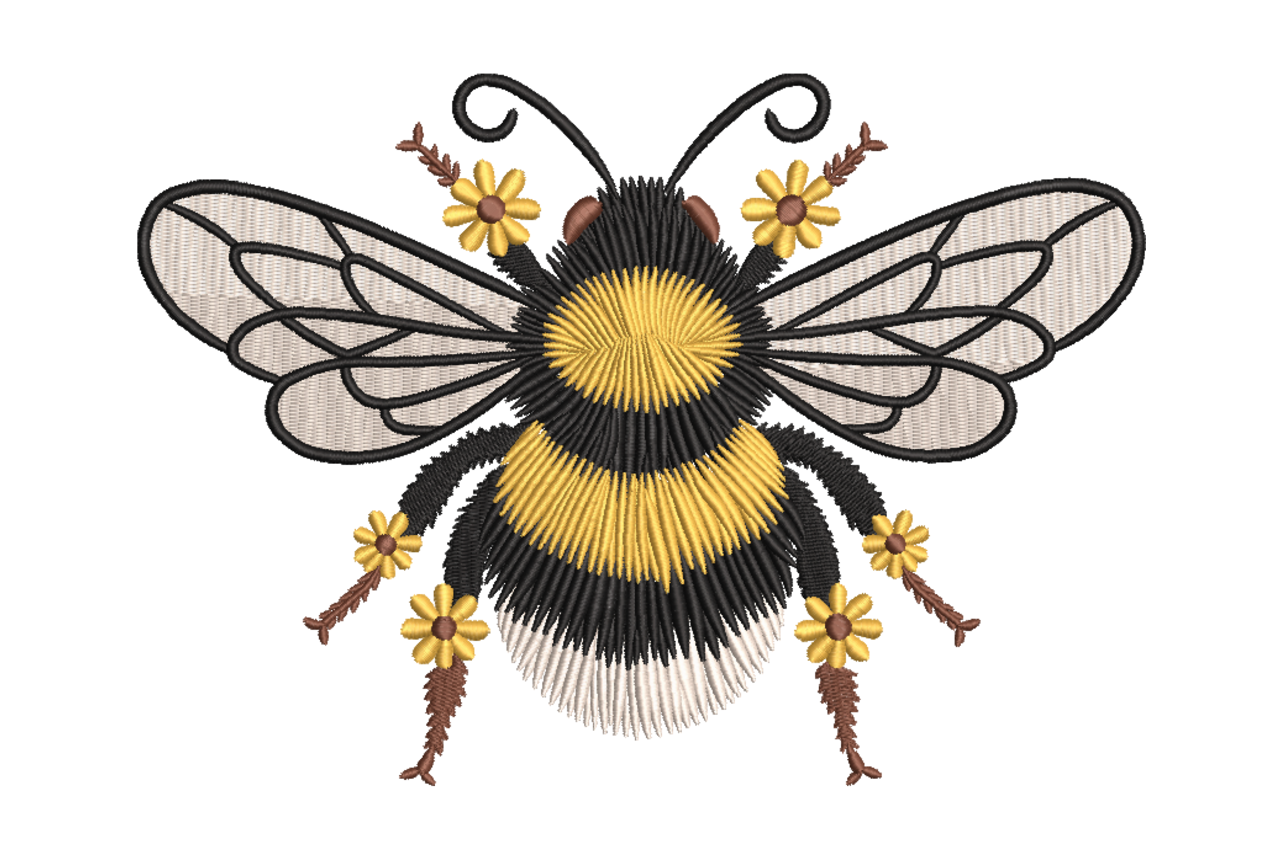 Bumble Bee Floral Machine Embroidery Design