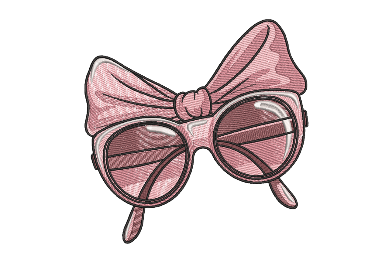 Pink Bow Sunglasses Machine Embroidery Design