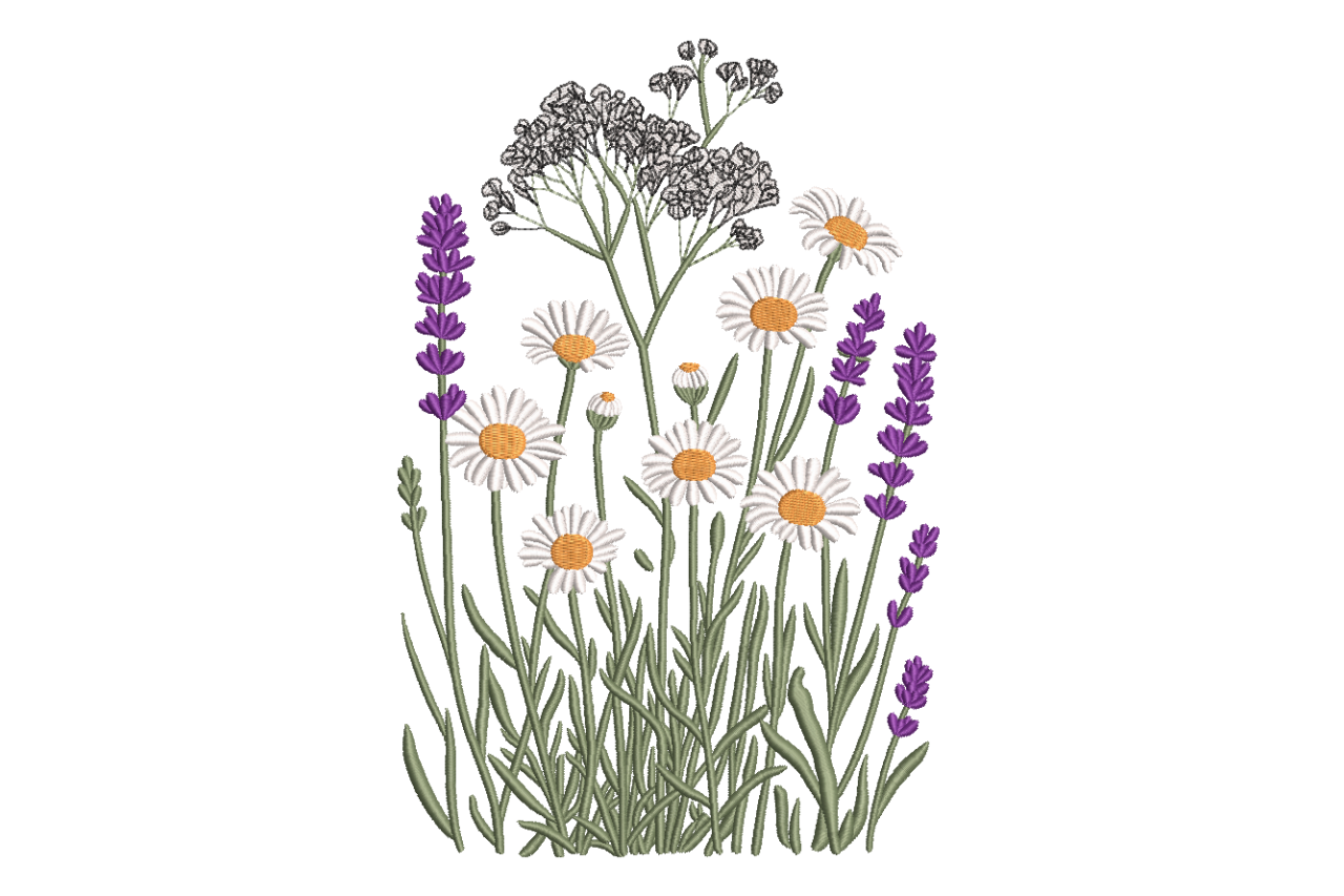 Wildflower Meadow Daisy Lavender Machine Embroidery Design | Embroidize