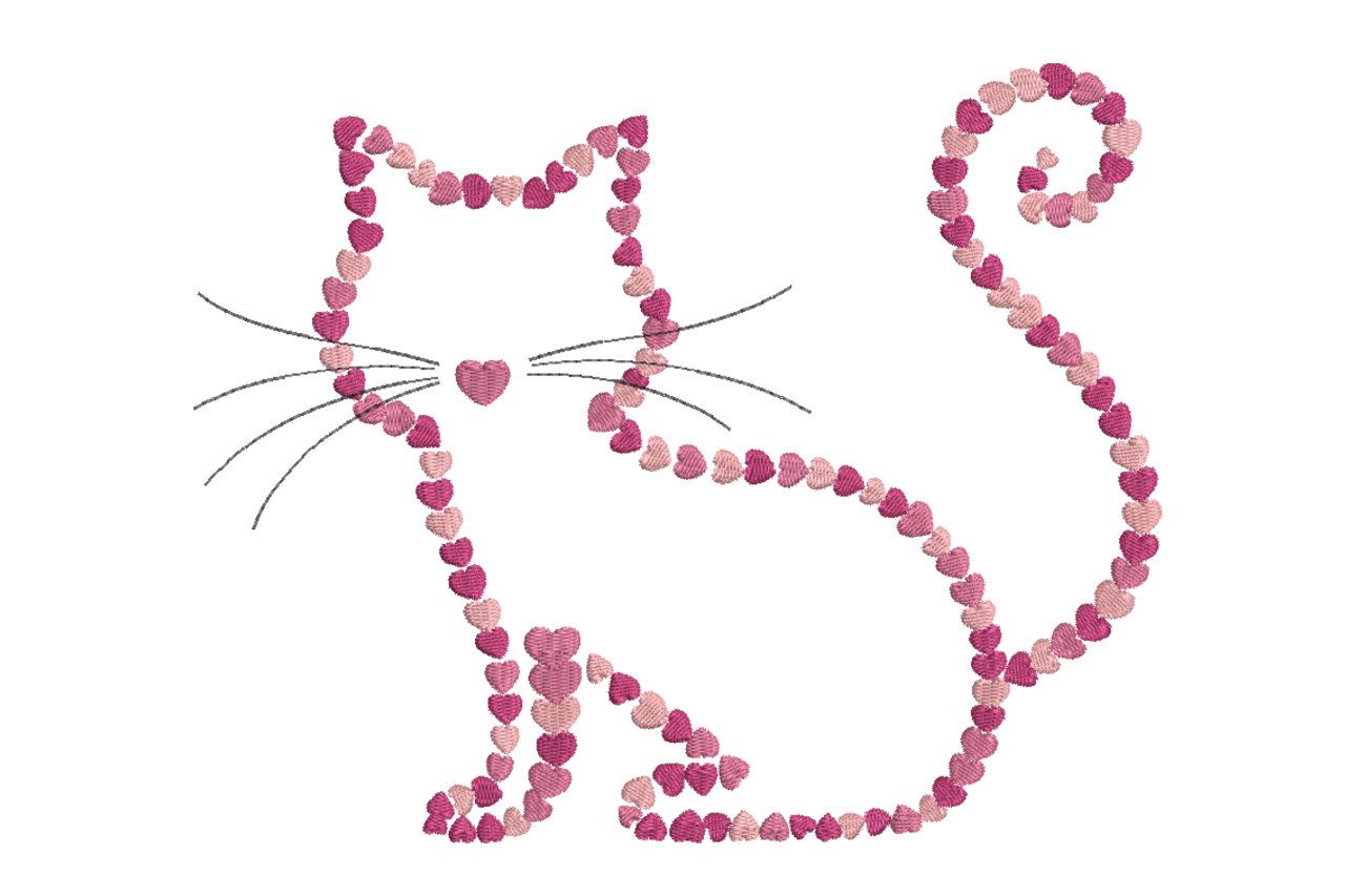 Heart Outline Cat Silhouette Machine Embroidery Design