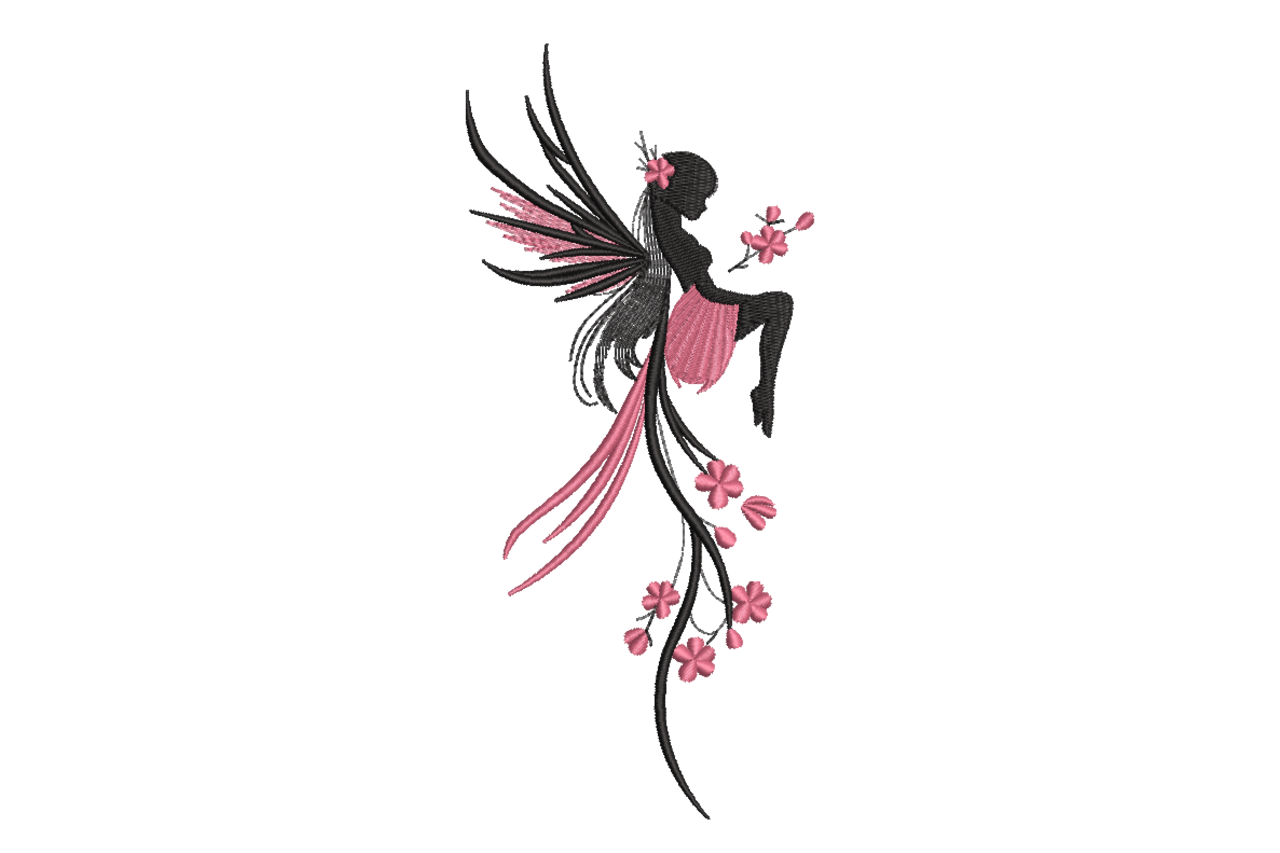 Fairy Silhouette with Blossoms Machine Embroidery Design