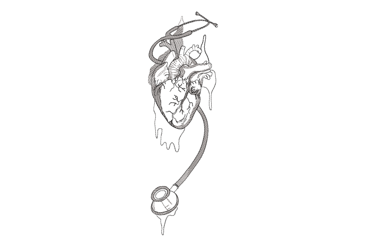 Anatomical Heart with Stethoscope Machine Embroidery Design