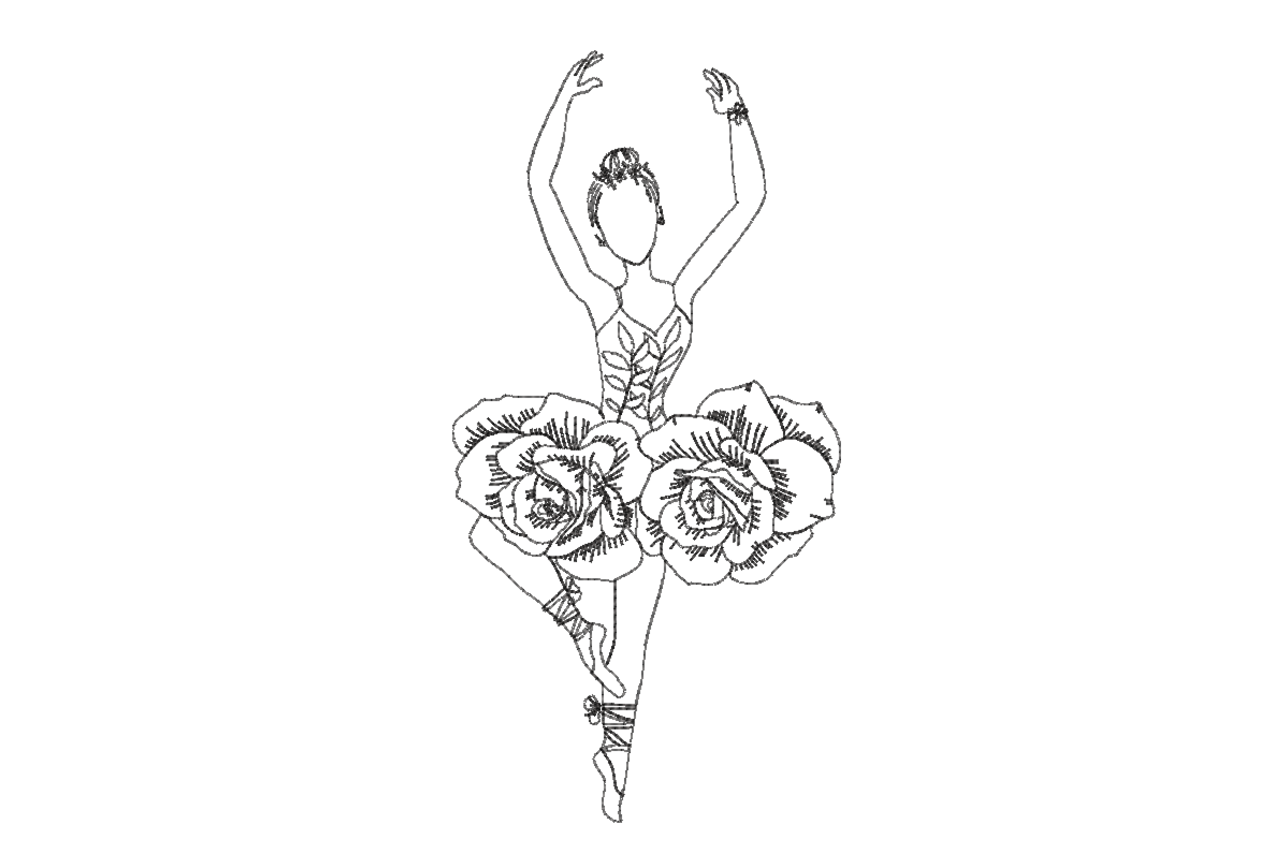 Rose Skirt Ballerina Line Art Machine Embroidery Design