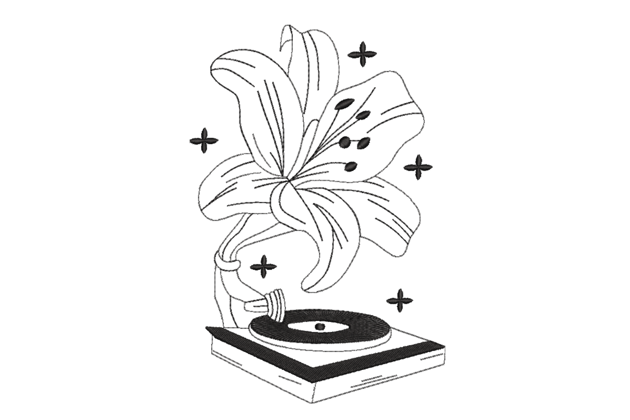 Vintage Lily Line Art Machine Embroidery Design