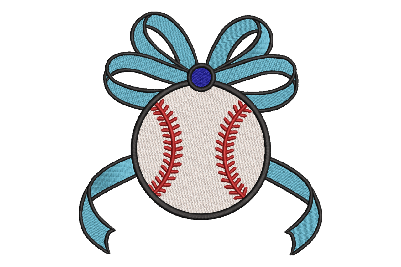Baseball Ribbon Bow Machine Embroidery Design