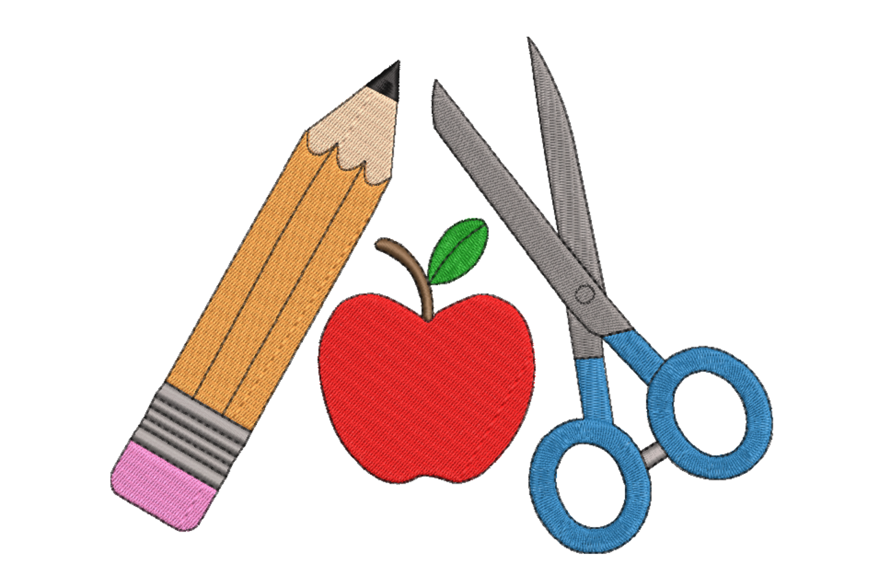 School Supplies Apple Machine Embroidery Design