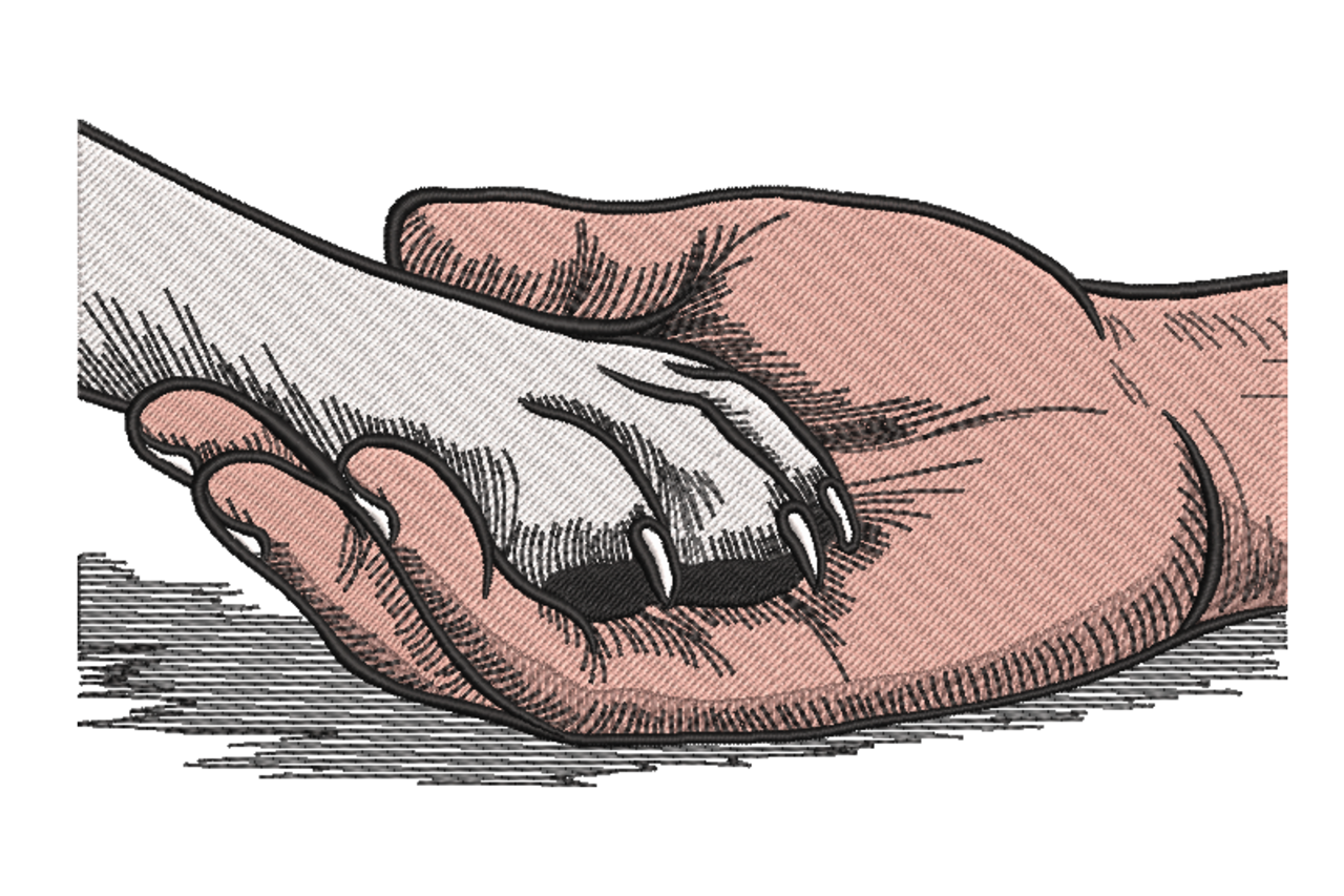 Cat Paw in Human Hand Machine Embroidery Design