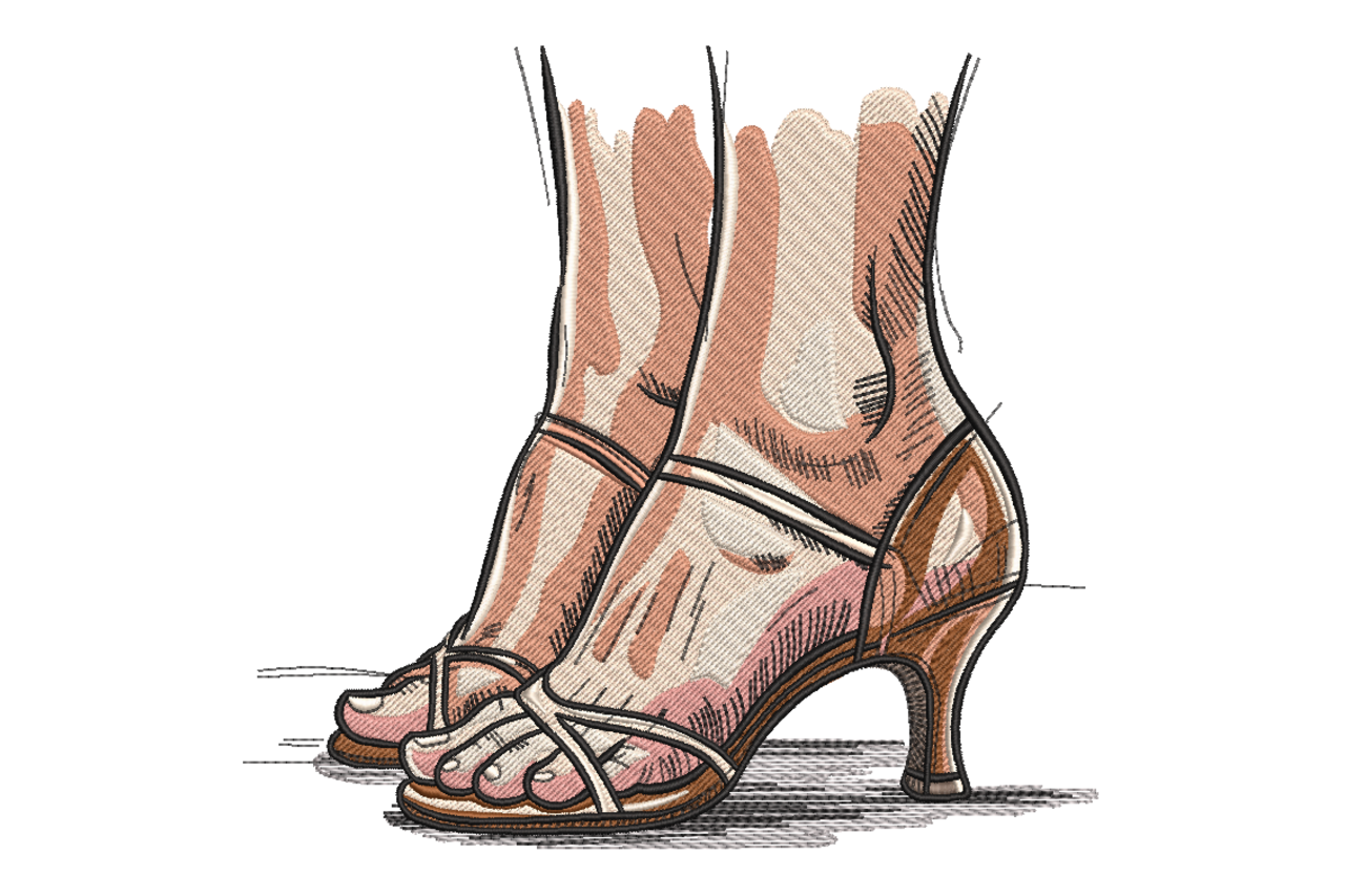 High Heel Fashion Sketch Machine Embroidery Design