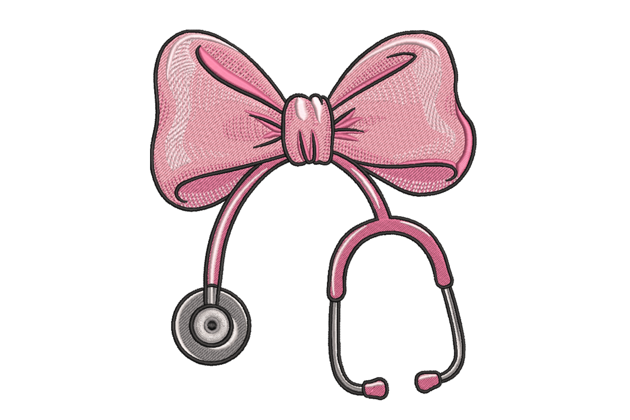 Pink Bow Stethoscope Machine Embroidery Design