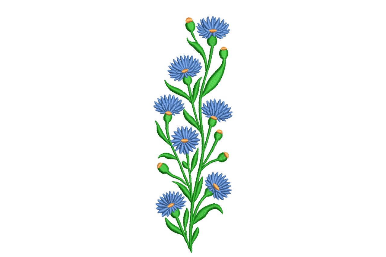 Blue Cornflower Botanical Machine Embroidery Design