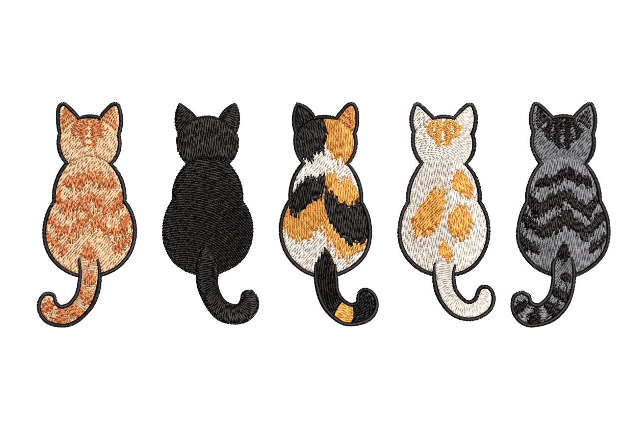 Five Sitting Cats Machine Embroidery Design
