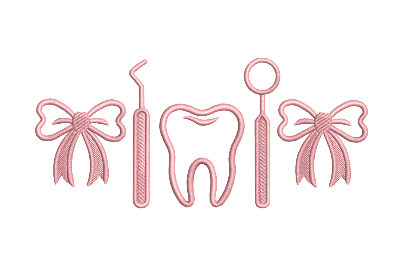 Cute Dental Tools Tooth Bow Machine Embroidery Design