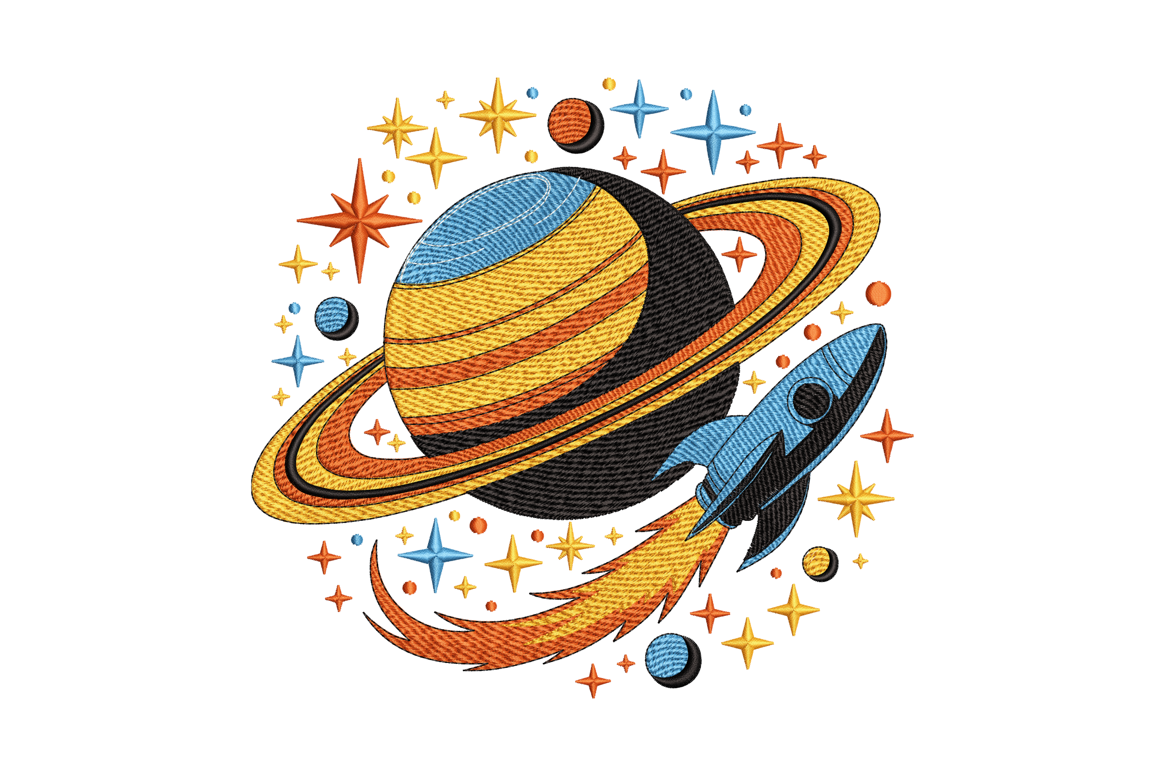 Rocket Planet Space Adventure Machine Embroidery Design