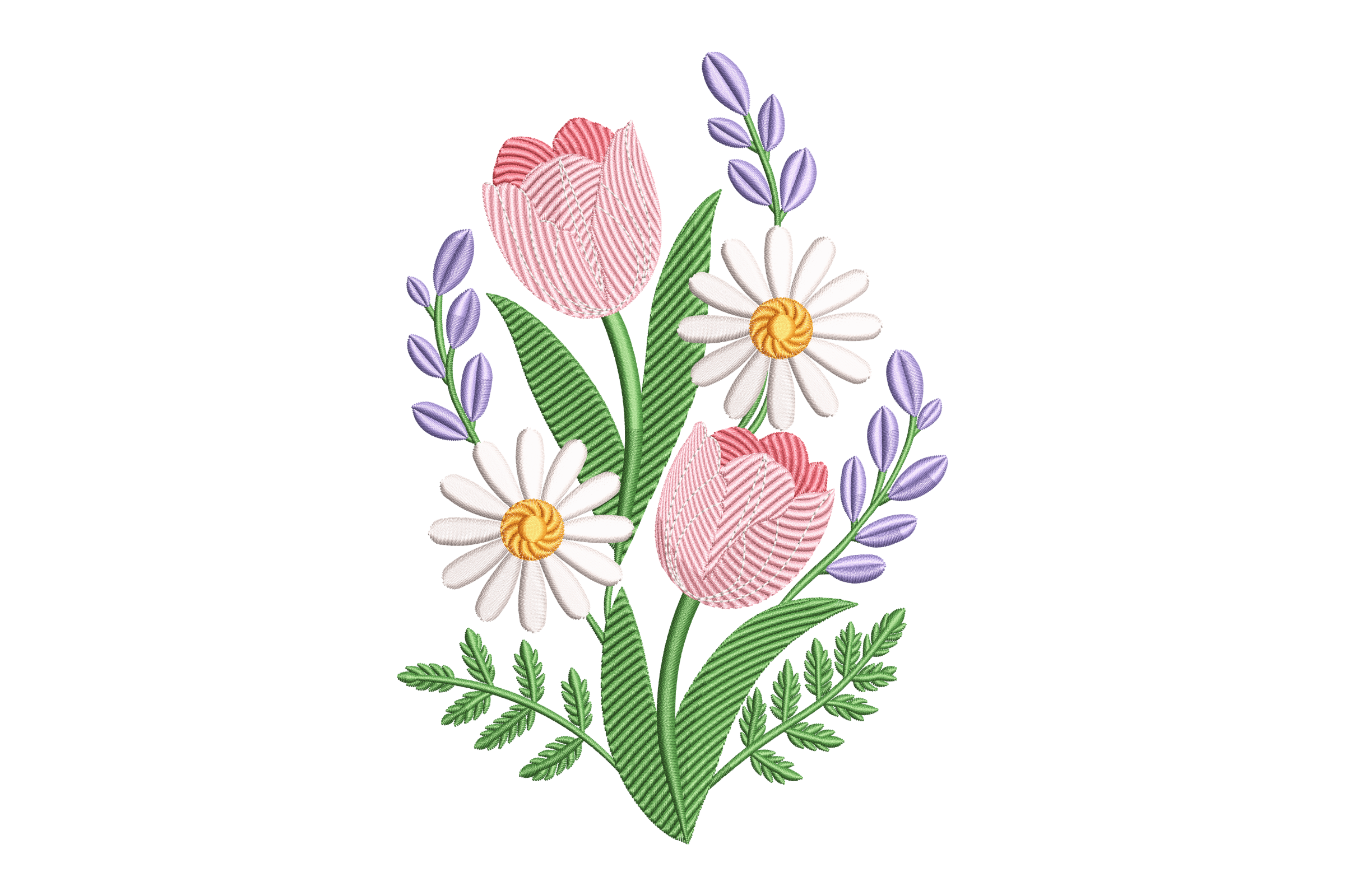 Spring Tulip Daisy Bouquet Machine Embroidery Design | Embroidize