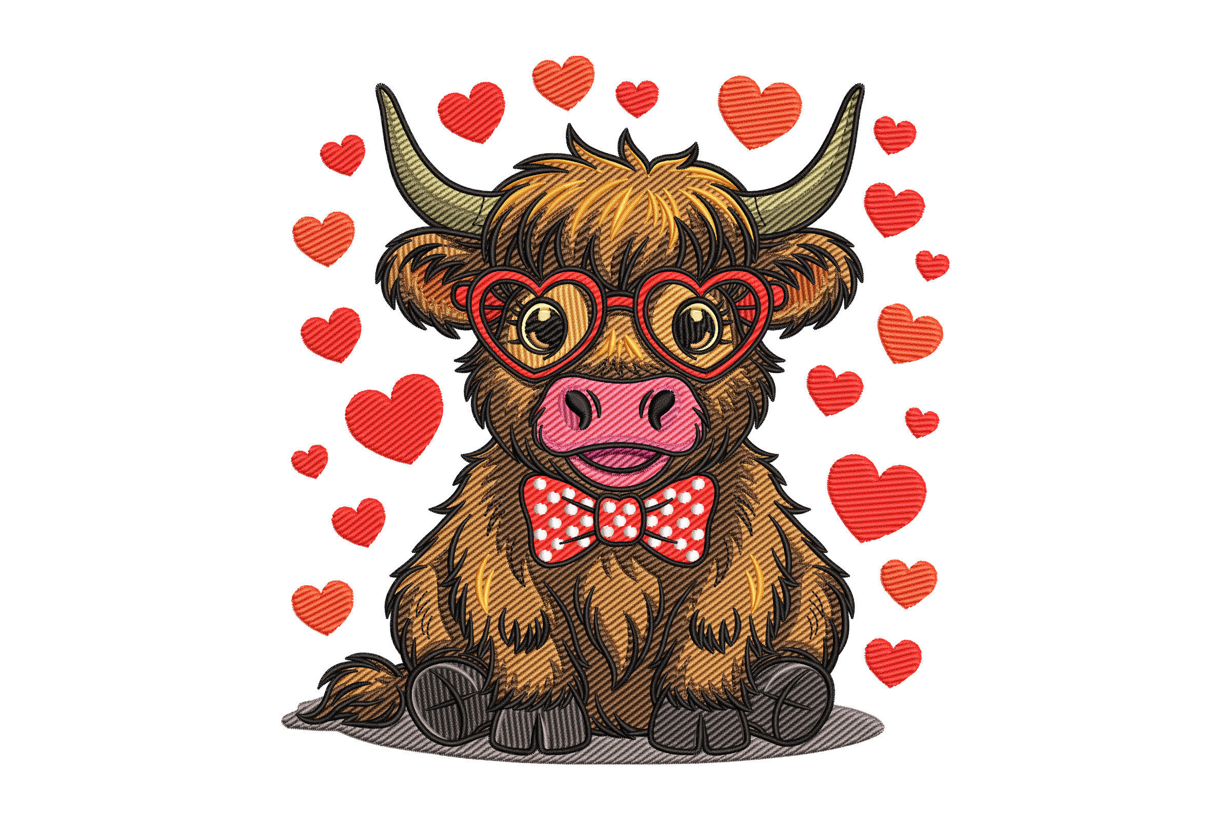 Cute Highland Cow Valentine Machine Embroidery Design