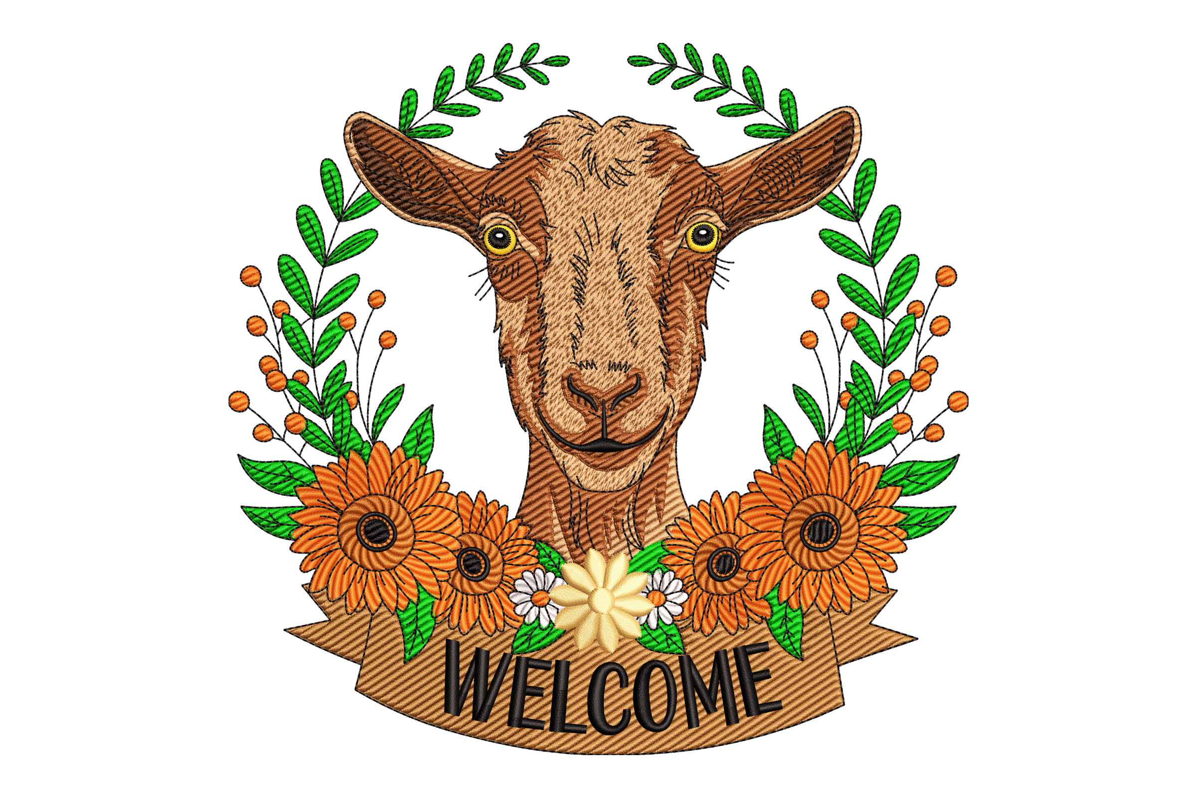 Goat Welcome Sunflower Machine Embroidery Design