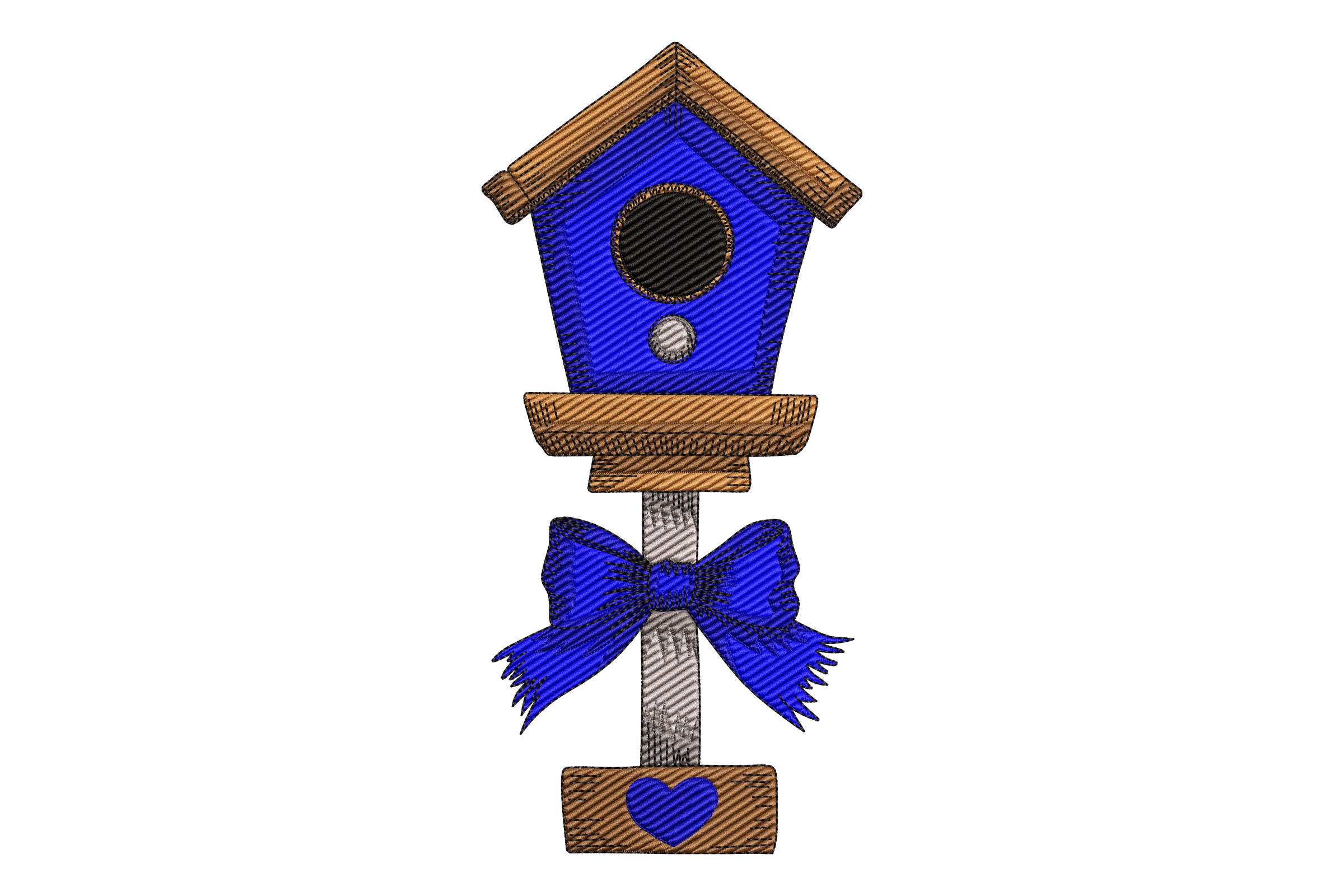 Blue Birdhouse with Bow Machine Embroidery Design